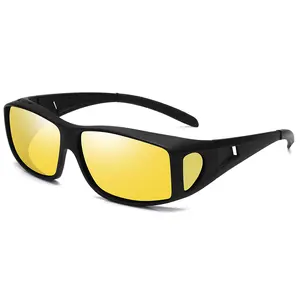 MEETSUN Designer Night Vision Lens Fit Over Glasses Sunglasses for Men & Women unisex - Polarized UV 400 Protection, Y2K Wrap Around Cool Frames for Outdoor/Driving/ fishing ( eye wear solution anti-glare )