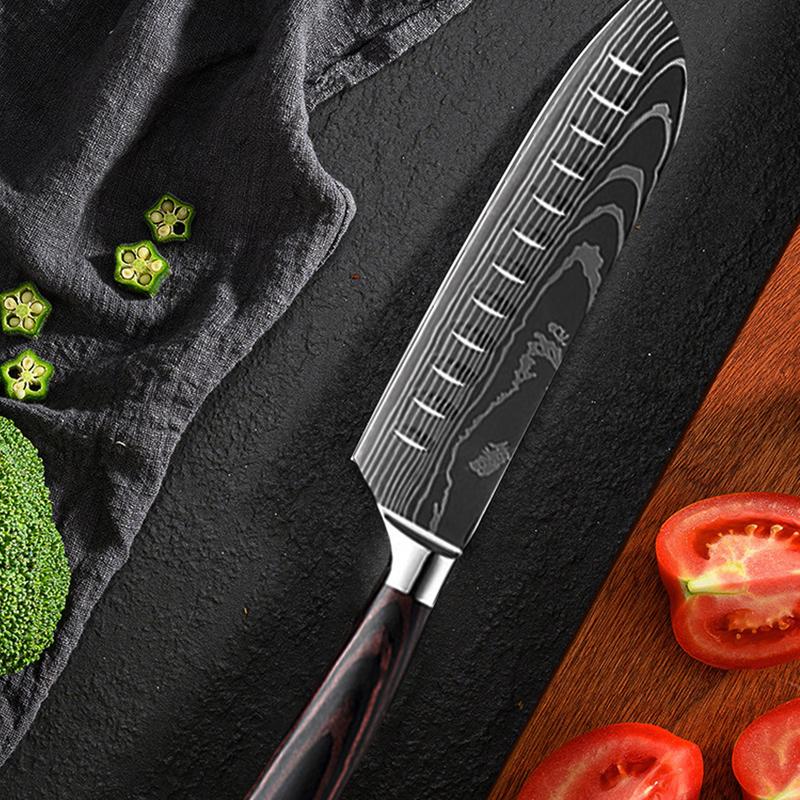 10 Piece Premium Japanese Knife Set with Laser Damascus Patterns, Imperial Collection, Ultra Sharp Cutting Edge