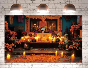 Día de Muertos Altar Tapestry - Serene Ofrenda Decor for Day of the Dead & Remembrance with Candles and Marigolds