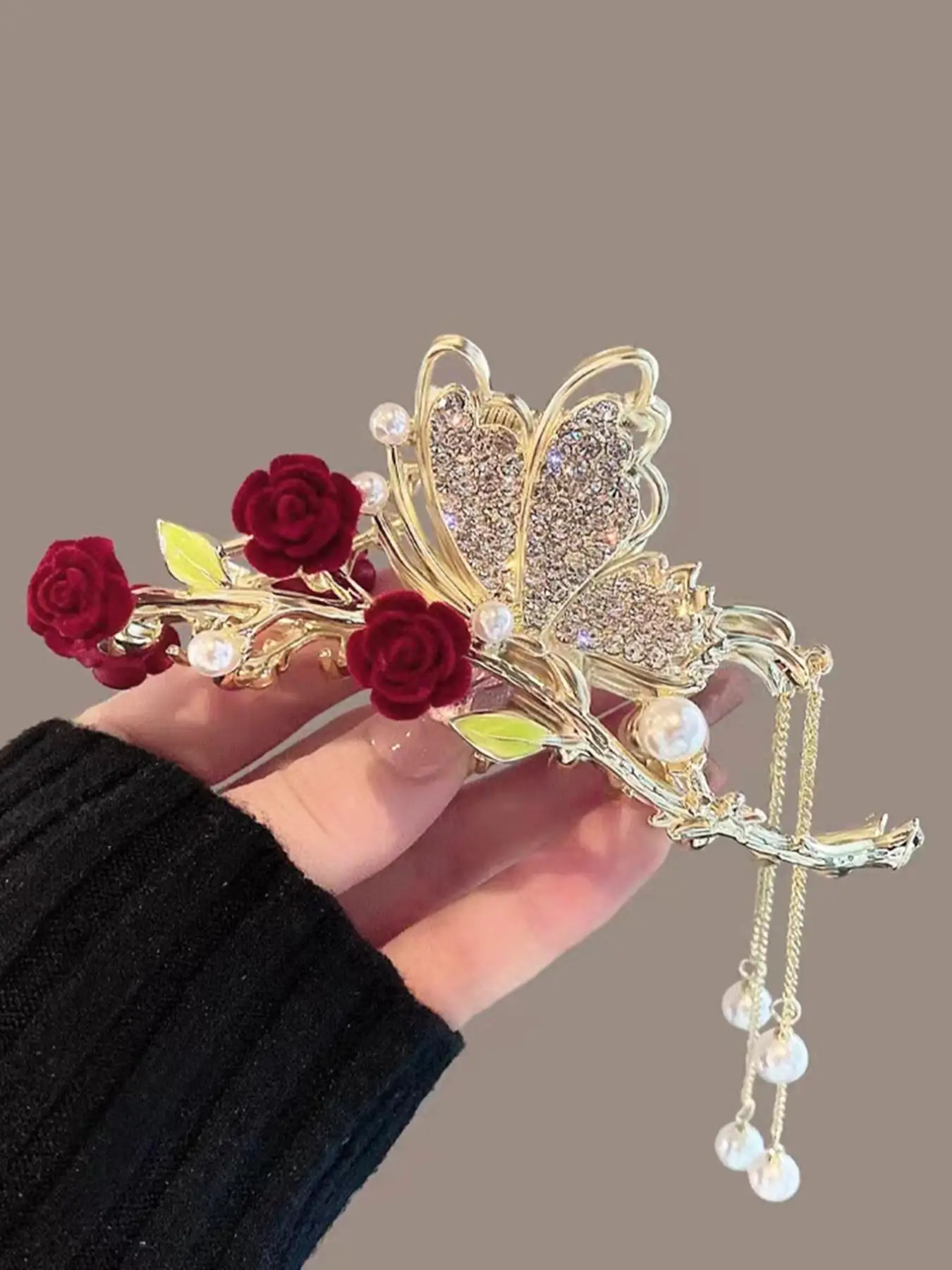Fashion Rhinestone Decorated Butterfly Design Hair Claw for Valentine's Gift for Women, Elegant Flower Design Hair Claw Clip for Party, Fashion All-ma