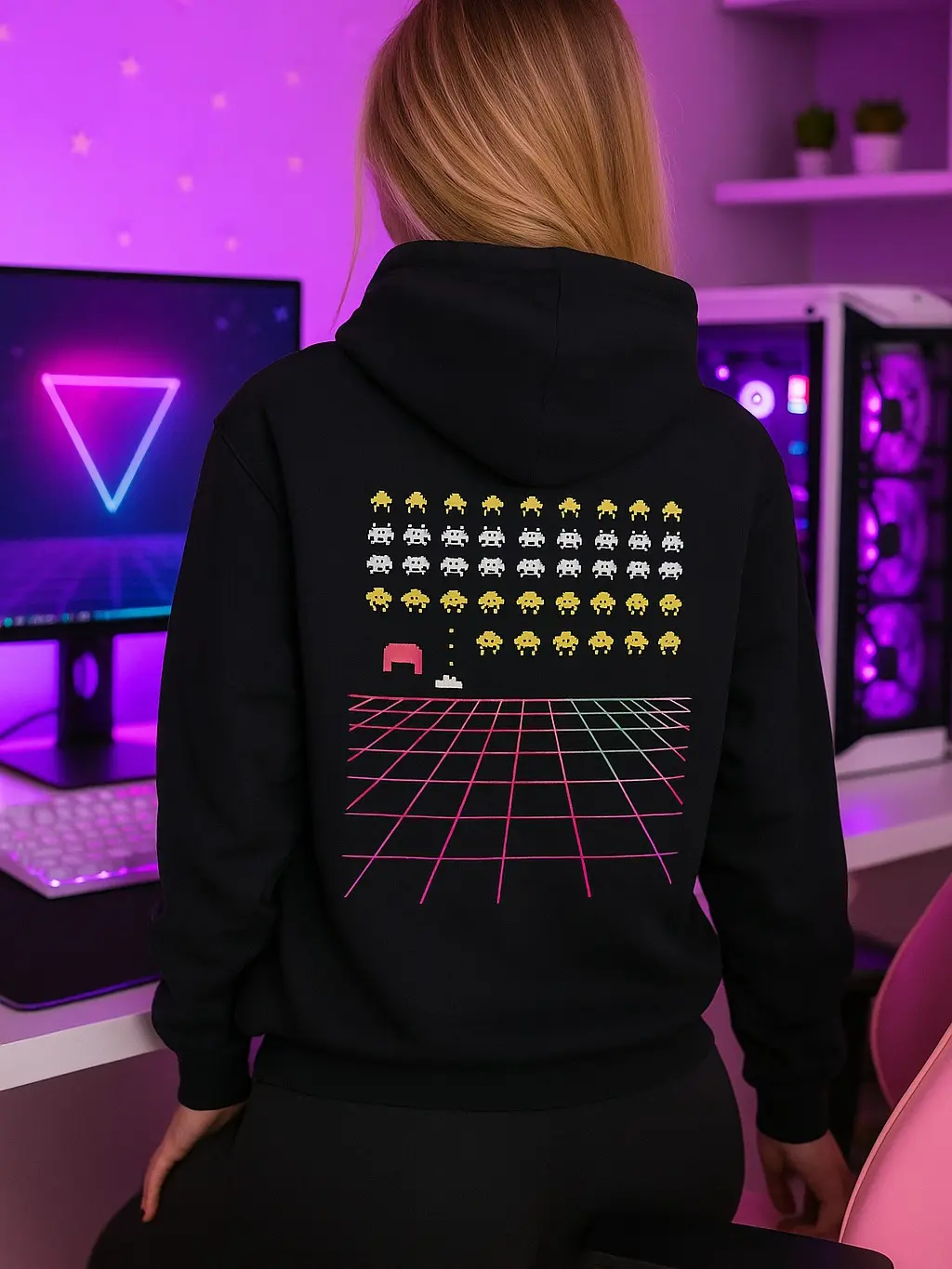 Pixel Invaders Retro Oversized Sweatshirt Classic Arcade Pixels Heavyweight Drop-Shoulder Fit Unisex Sizes XS-3XL Cozy Gamer Streetwear Long Sleeve