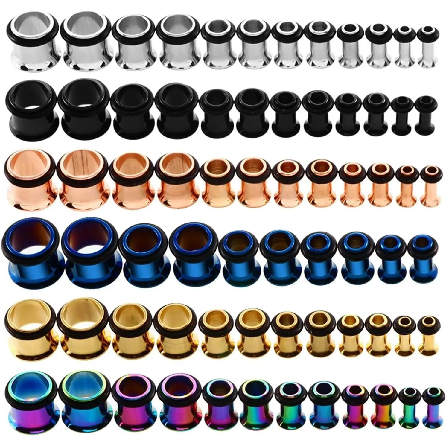 9pairs Stainless Steel Single Flared Ear Plugs Kit Tunnels Gauges Stretcher Piercings Mixed Size 14G-00G