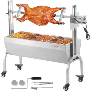 VEVOR Rotisserie Grill, BBQ Whole Pig Lamb Goat Charcoal Spit Grill, 46 Inch 132 Lbs Capacity, Electric 52W Motor Stainless Steel Rotisserie Roaster with Lockable Wheels, for Camping OutdoorVEVOR Super Brand Day
