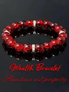 Red Crystal Wealth Bracelet, Ruby Abundance Bracelet, Glazed Crystal Stone Bracelet, Day and Night Wealth Magnet Jewelry, Fashion Accessories for Men and Women