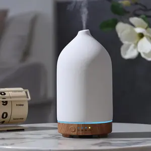 200ml Ceramic Essential Oil Diffuser - Ultrasonic Aromatherapy Machine and Humidifier with 7-Color LED Light, Auto-Off Function, Wood Grain Base, 1 Hour/3 Hours/6 Hours Timer|Suitable for home and office use, yoga fragrance