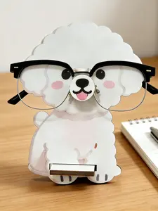 Handmade Wooden Poodle Glasses Holder, Cute Statue Ornament, Minimalist Style, Perfect Gift for Bedroom & Home Office