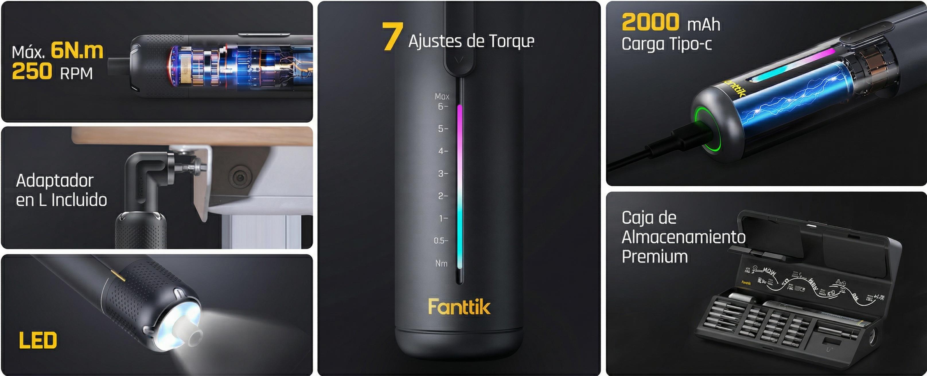 Destornillador Eléctrico Fanttik S2 Pro, Juego de Destornillador Inalámbrico, 7 Ajustes de Torque, 0.5 a 6 N·m, 20 Puntas Magnéticas, Cabezal Hexagonal de 1/4", con Adaptador de Ángulo de 90°, para Muebles y Reparaciones del Hogar Destornillador Eléctrico Fanttik S2 Pro, Juego de Destornillador Inalámbrico, 7 Ajustes de Torque, 0.5 a 6 N·m, 20 Puntas Magnéticas, Cabezal Hexagonal de 1/4", con Adaptador de Ángulo de 90°, para Muebles y Reparaciones del Hogar