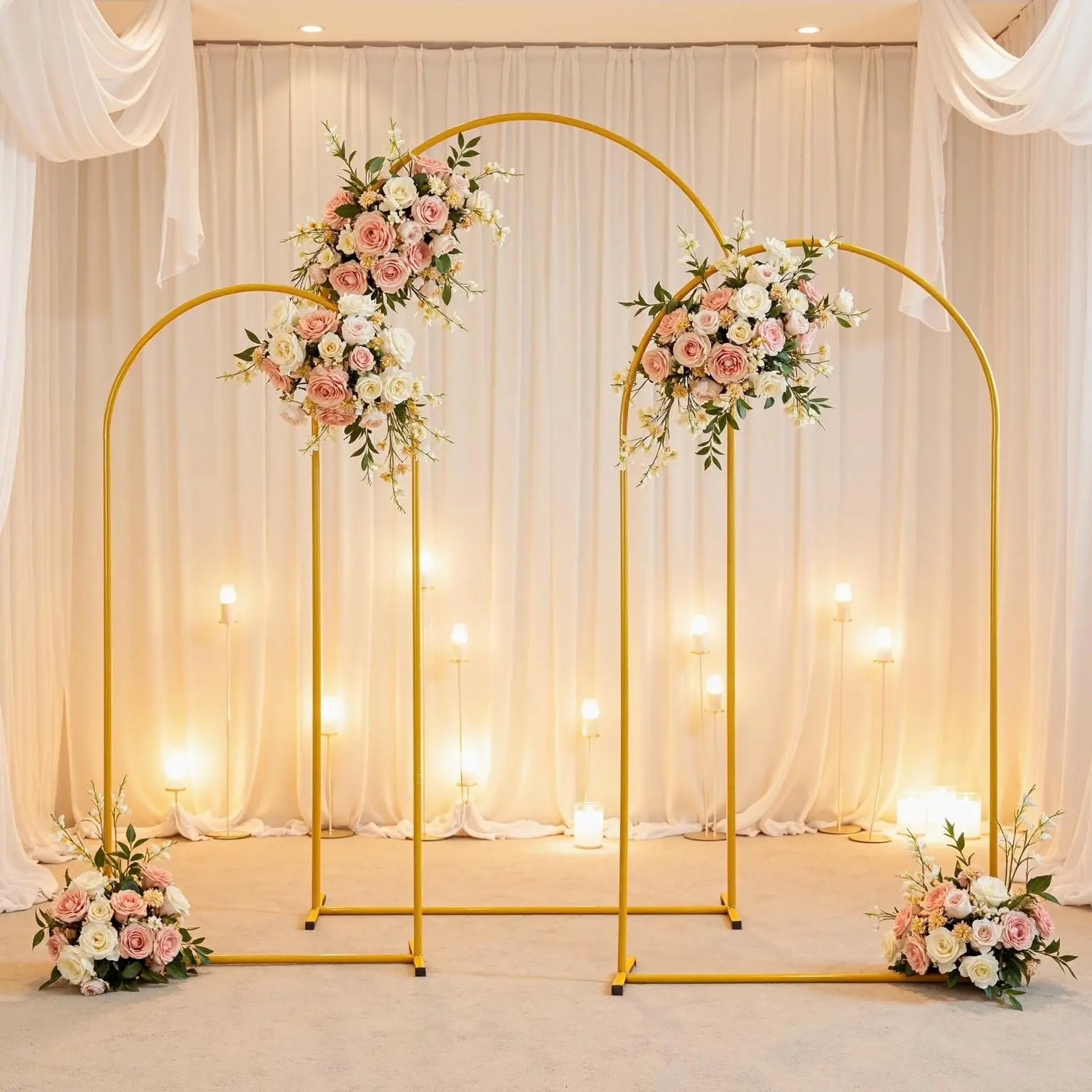 Metal Arch Backdrop Stand 7.2FT+6.6FT+6FT  Wedding Arch Backdrop Stand Set of 3 Gold Arch Backdrop Stand for Wedding Ceremony Baby Shower Birthday Graduation Father's Day Summerwins Floral Balloon Decration Deals For You restock
