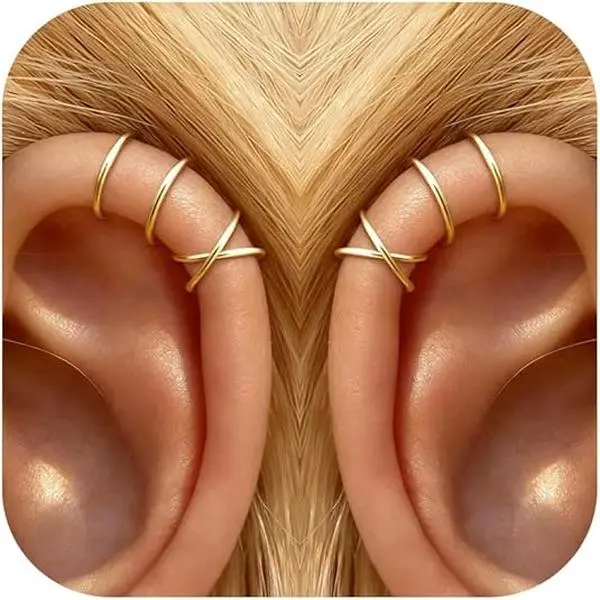 Veliora Gift B Ear Cuffs Non Piercing 14K Gold Plated Ear Cuff Earrings for Women Trendy Clip on Cartilage Earring Stacks Non Pierced Adjustable Fake Earrings Set Jewelry