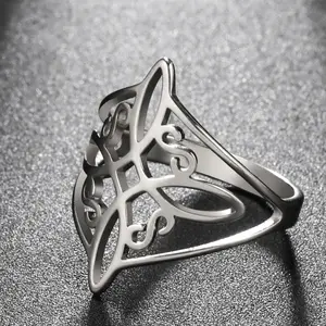 Witch Knot Stainless Steel Ring Wiccan Cross Celtics Knot Women Men Rings Witchcraft Good Luck Protection Amulet Birthday Gifts
