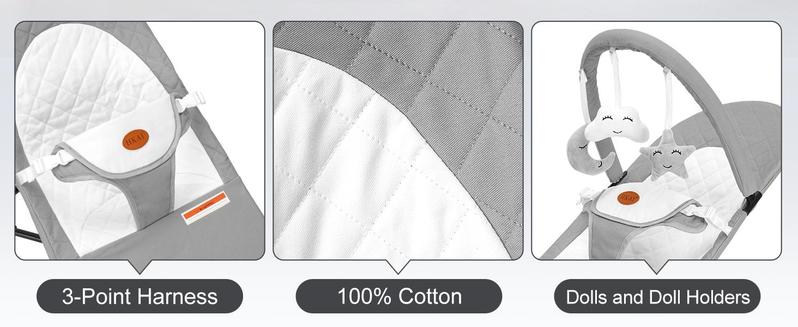 【New Year Gift】 Portable Baby Bouncer Seat for Babies 4-18 Months, 100% Cotton Fabrics, 3 Modes of use with Rocker and Stationary Options, Infant Rocker Chair with Hanging Toys Swing Set Swing Trainer Newborn Sensory