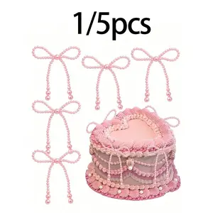 Pearl Bow Cake Decorations, Romantic Cake Decoration Set, Floral Beaded Bows, Party Supplies, Wedding, Birthday, Mother's Day