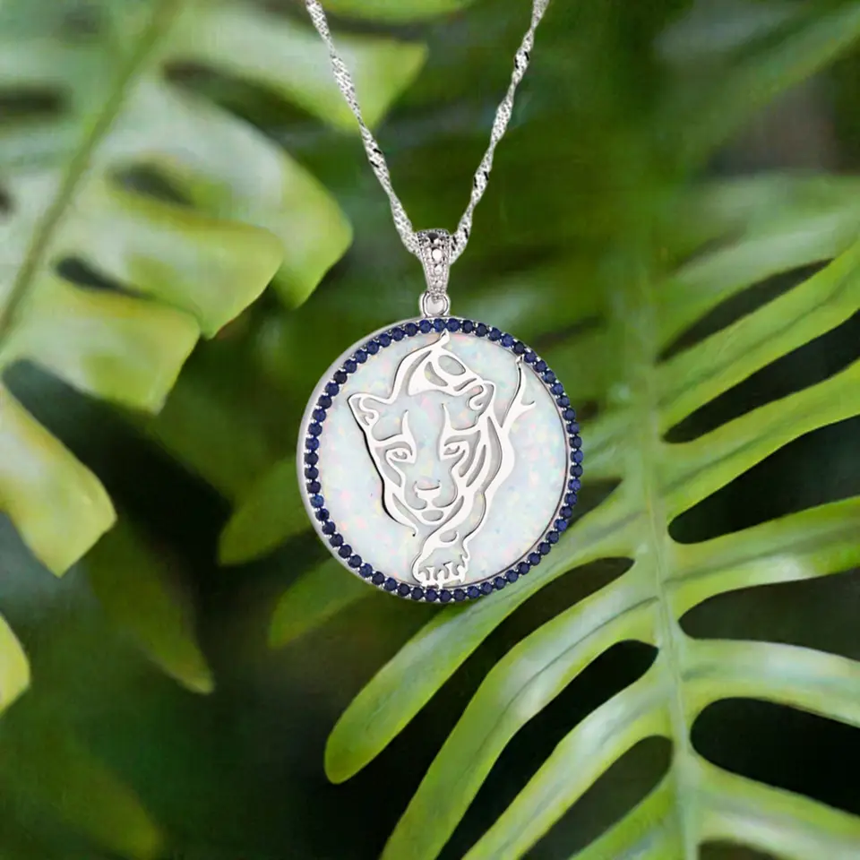STERLING SILVER AND BLUE SAPPHIRE PANTHER NECKLACE