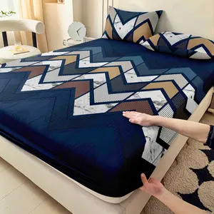 3pcs Navy Geometric Arrow Bed Sheet And Pillowcase Set |   Soft Skin-Friendly Breathable Bedding |   2pcs Pillowcases And 1pc Fitted Sheet |   Deep Pocket Design, Machine Washable summervibes