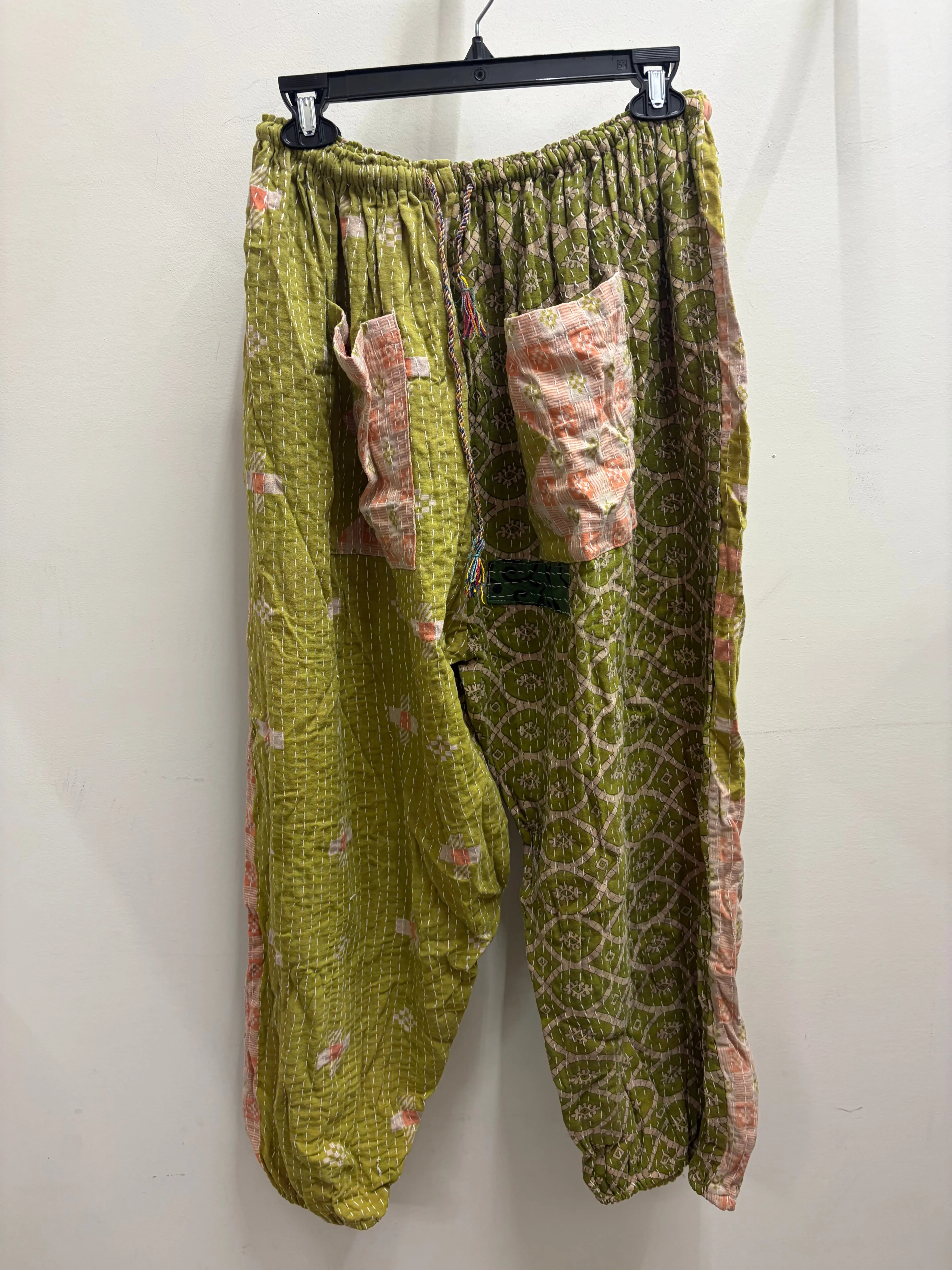 Women's Full-Length Loose-Fit Kantha Fabric Pareo Sari Jogger Pant #106 by Kantha Bae, Sports & Outdoor Clothing