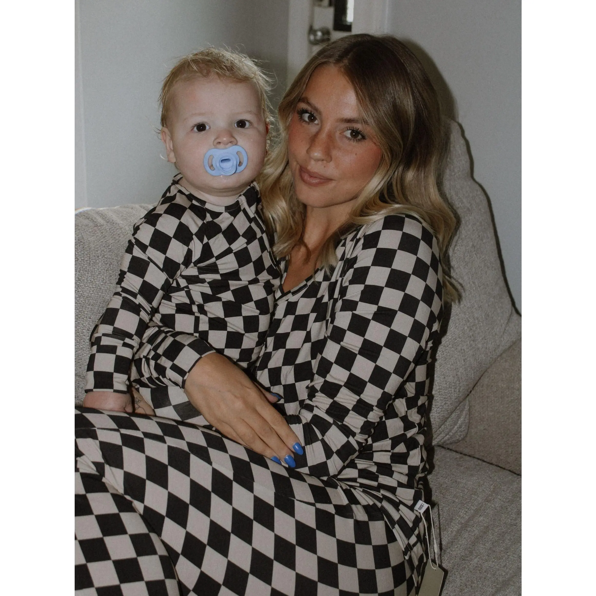 Forever French Baby Women's Bamboo Pajamas, Black Checkerboard