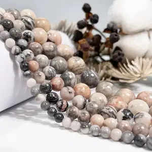 Natural Pink Zebra Jasper Gemstone Smooth Round Loose Beads For DIY Jewelry Making Desig Handmade Crafts Bracelet, Necklace, Earrings AAA Quality 15.5 Inches Long, Semi Precious Stone, Spacer beads