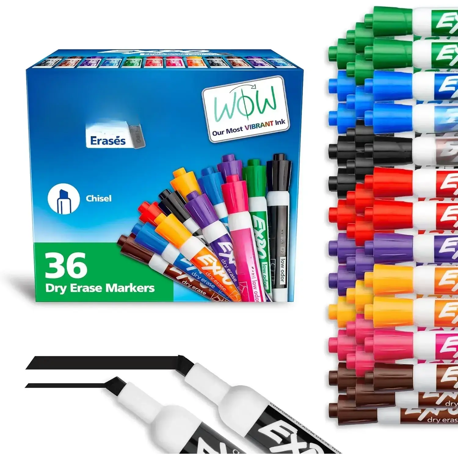 36-Piece Whiteboard Marker Assorted Set - Low Odor Alcohol Ink, Chisel Tip, Quick Dry, Easy to Erase, High Compatibility Office & School Stationery Supplies, 36 Count