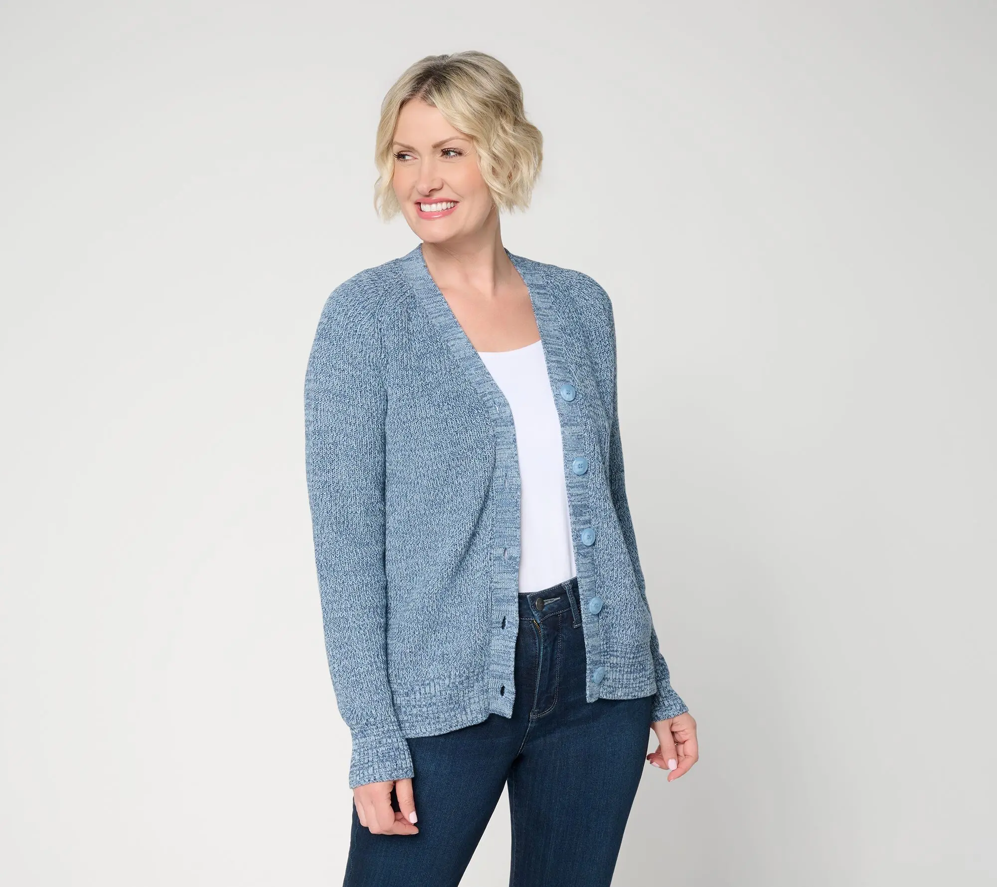 Belle by Kim Gravel Marled Shaker Knit 100% Cotton Cardigan