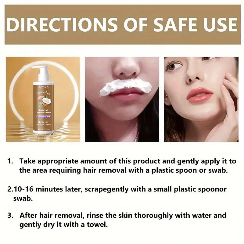 ROZINO Facial Hair Removal Cream with Coconut Oil | Painless Depilatory for Women | Gentle on Sensitive Skin & Peach Fuzz, No Dark Spots (150g) ROZINO Facial Hair Removal Cream with Coconut Oil | Painless Depilatory for Women | Gentle on Sensitive Skin & Peach Fuzz, No Dark Spots (150g)