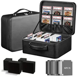 1800+ PU Leather trading card storage box, portable handle design, equipped with 8 movable partitions and 6 sponge boards, so that your collection cards are orderly And good protection!(black)