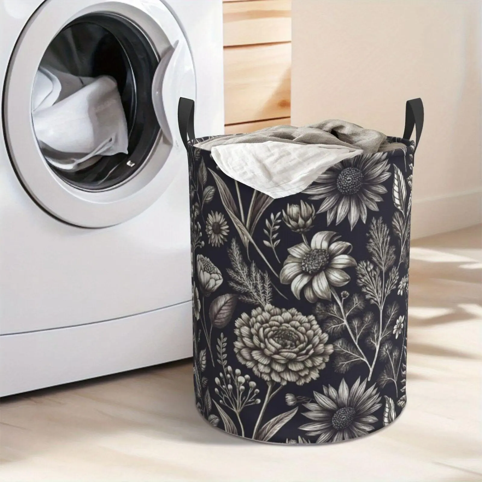 Vintage Floral Laundry Hamper  Portable Storage Hamper with Sturdy Handle， Oxford Cloth， Easy to Store and Collapsible Design， Laundry Baskets