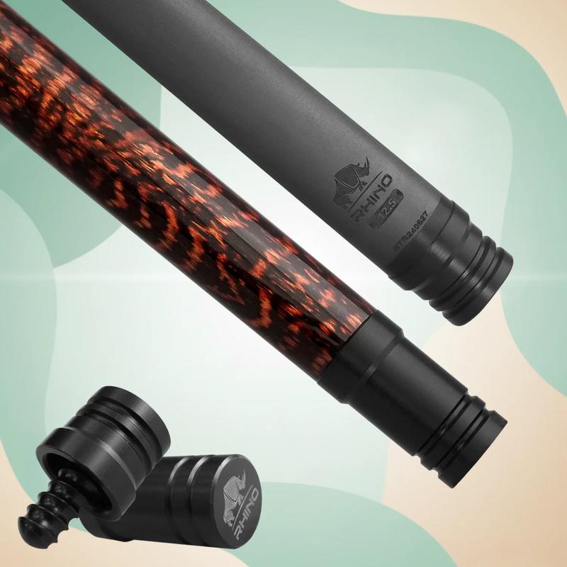 Rhino RETRO Snakewood-Inspired Wrapless Carbon Fiber Pool Cue with Time Crystal Tip, Pro Taper Shaft, Stainless 3/8-8 Joint, Weight-Adjustable