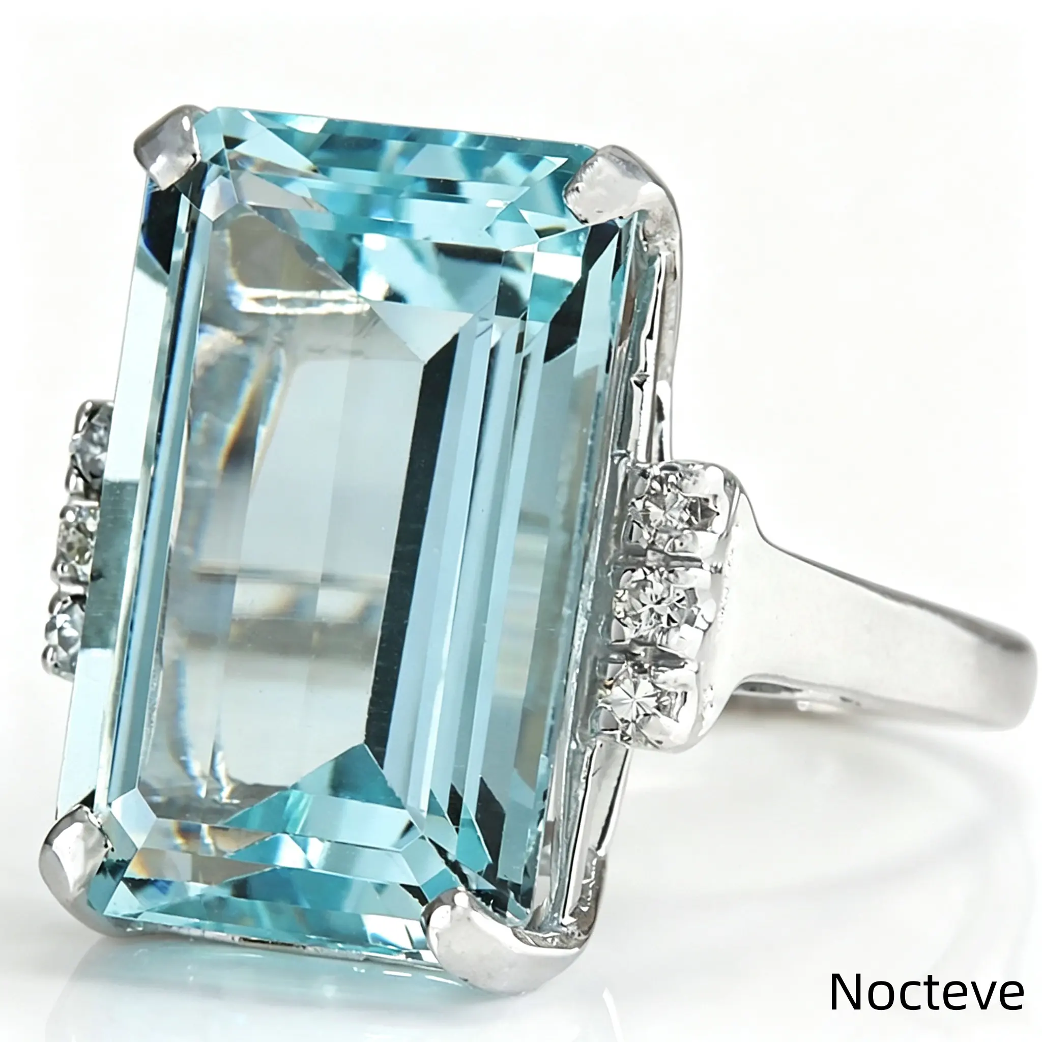 Women’s Dual Simulated Topaz & Sapphire Base Alloy Engagement Ring, Two-Tone Solitaire Bridal Statement Jewelry Formal Gala & Feminine Proposal Lady Gift Wear