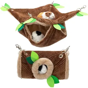 Small Animal Hammock - Hanging Hammock & Tunnel Hideout for Guinea Pig Hamster Parrot Rat Chinchilla - Warm Swing Plush Cage Bed Washable Pet Hammock