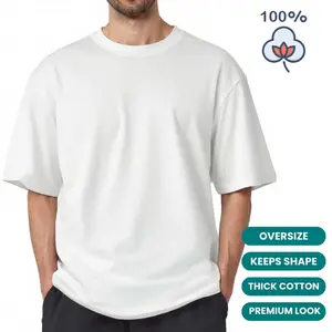Alimen Men's Heavyweight Oversized T-Shirts Short Sleeve Thick 100% Cotton Shape-Retaining Strong Neckline & Premium Look Mens Tshirts Crewneck Tees for Summer & Spring - No Sagging!