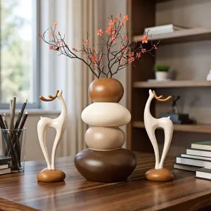 Minimalist Morandi Color Deer & Stone Decor Set, Perfect for Living Room Shelf & Bedroom Desk, Nordic Style Home Decoration