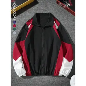Men’s colorblock zip-up jacket, regular fit casual long-sleeve outerwear for spring and fall, fashionable men’s clothing for daily wear — TopsGARMENTARY