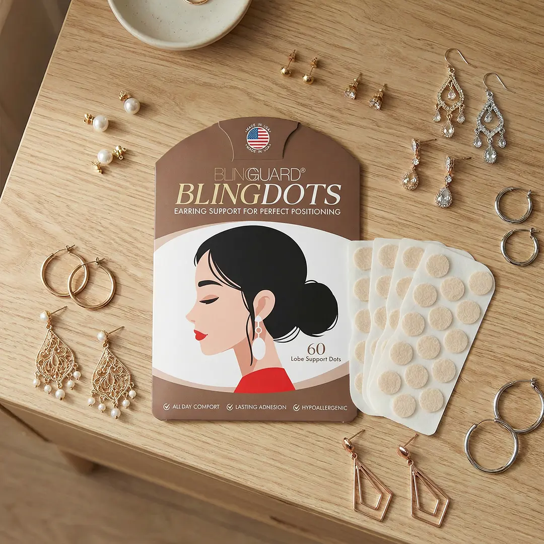 BlingDots Earring Support Patches for Droopy Ears (60 Dots)