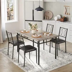 Dining Table Set for 4, Small Kitchen Table with 4 Upholstered Chairs, Farmhouse Wood Dining Set for Small Spaces, Apartment Size Table and Chairs for Kitchen Room