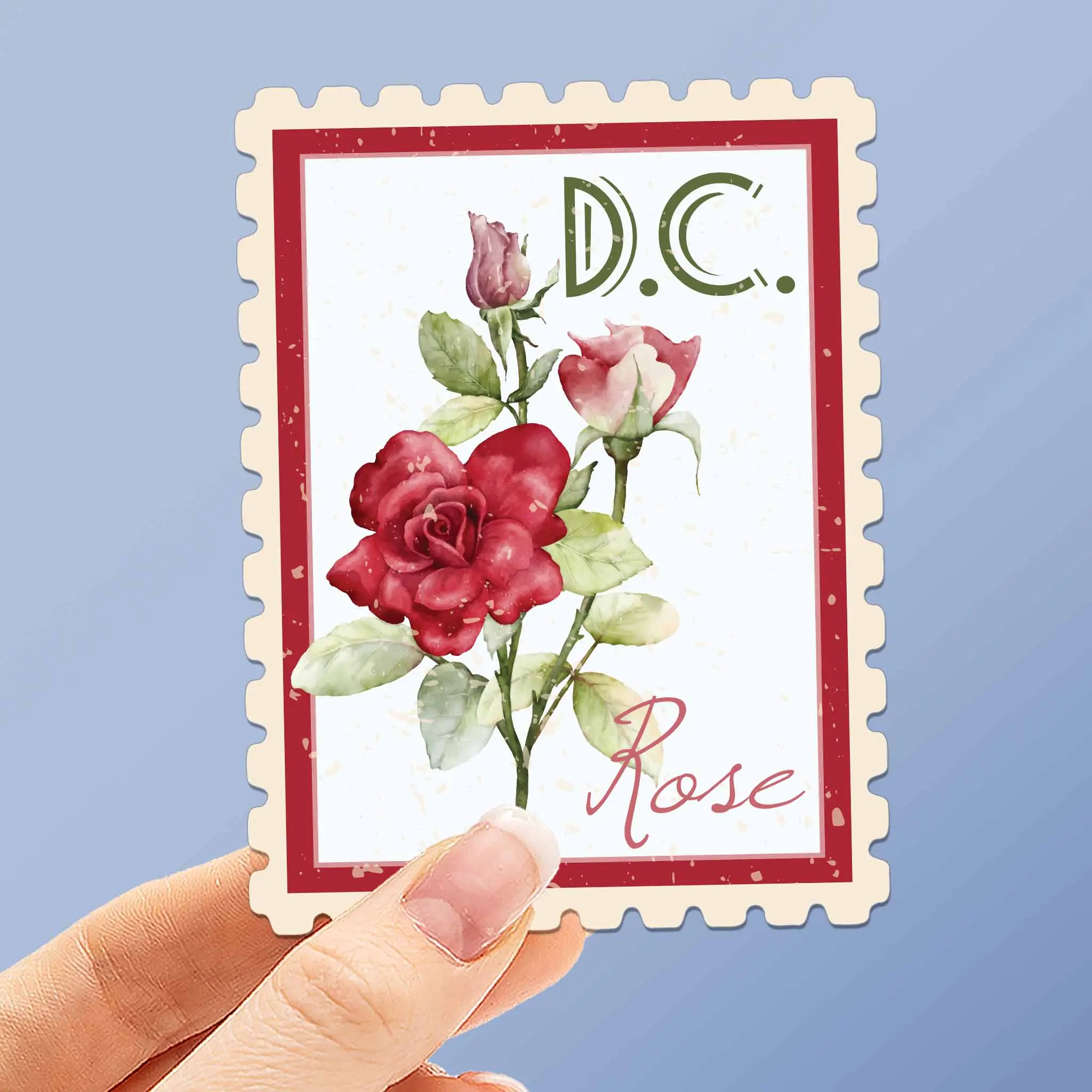 Washington DC Rose State Flower Sticker- D.C. Vintage Stamp Decal