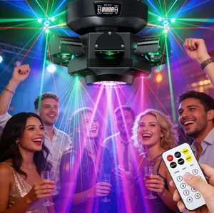 6-Arm  Moving Head Stage Light RGBW DJ Party Lights with Beam Laser Strobe Effects Sound Activated DMX 512 Control Disco Lighting for Club Bar Wedding Birthday Christmas Event Show