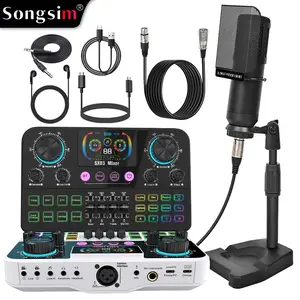 Songsim-SX03+BM800 Pro DJ Mixing Set HD display, Bluetooth, independent treble/mid/bass adjustment, XLR mic interface.Premium sound card + high-fidelity condenser mic, great for DJ performance, podcast, live stream, gaming and professional recording.