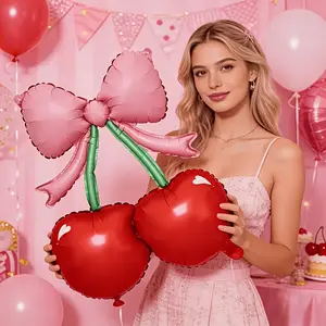 2 Large Arc Cherry Foil Balloons, 24.41 Inch Cute Cherry Shape Balloons, Girl Birthday Party, Baby Baptism, Summer Fruit Party Decor