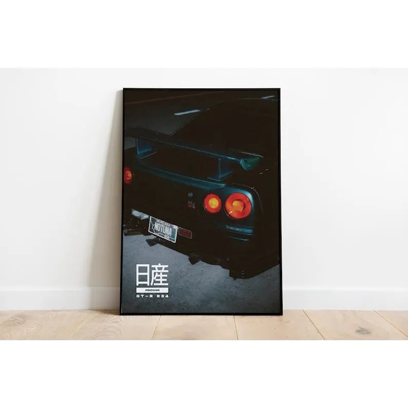 Nissan Skyline GT-R R34 Car Poster | Japanese Street Racing | Poster Print | Cool Wall Art