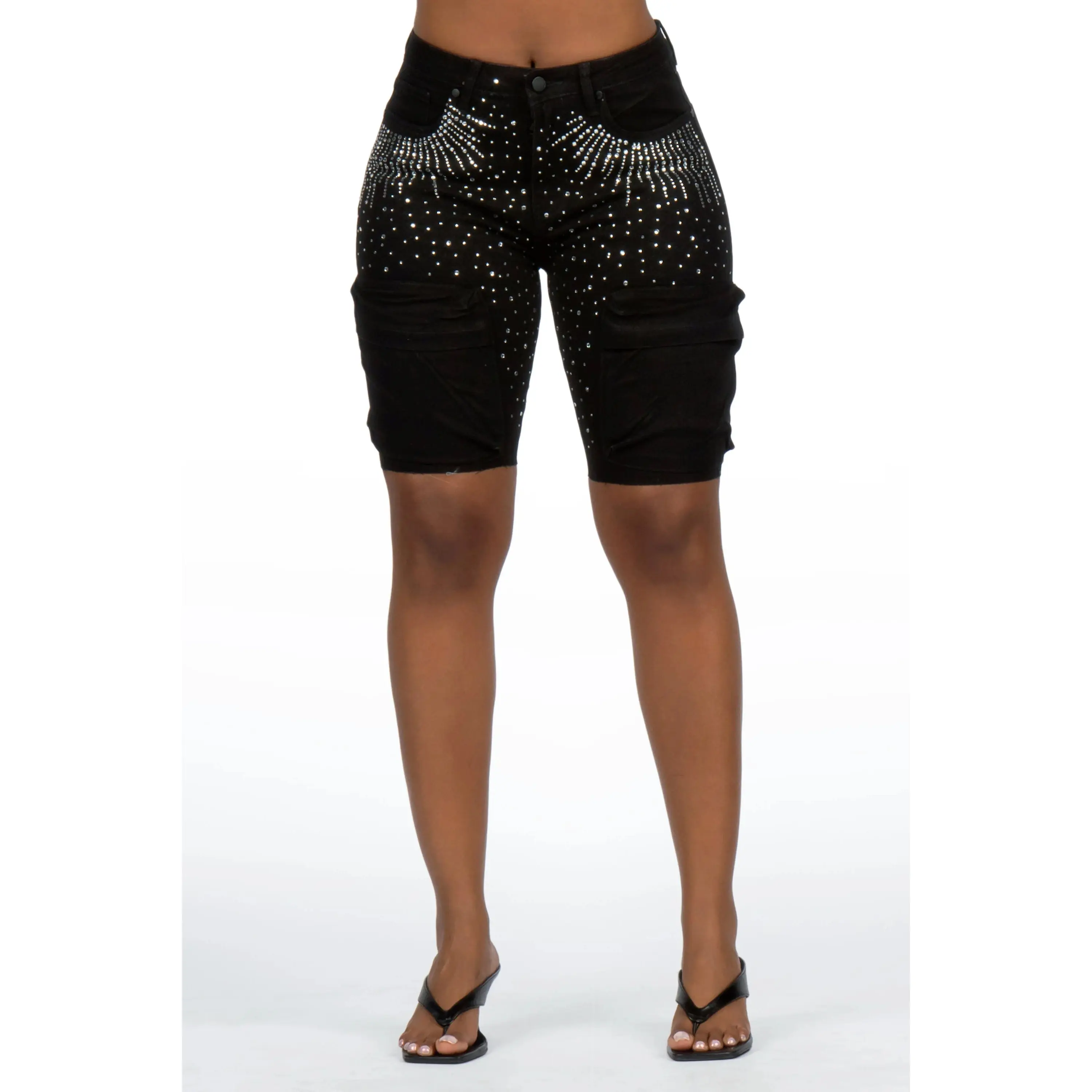 Noddia Black Rhinestone Bermuda Short