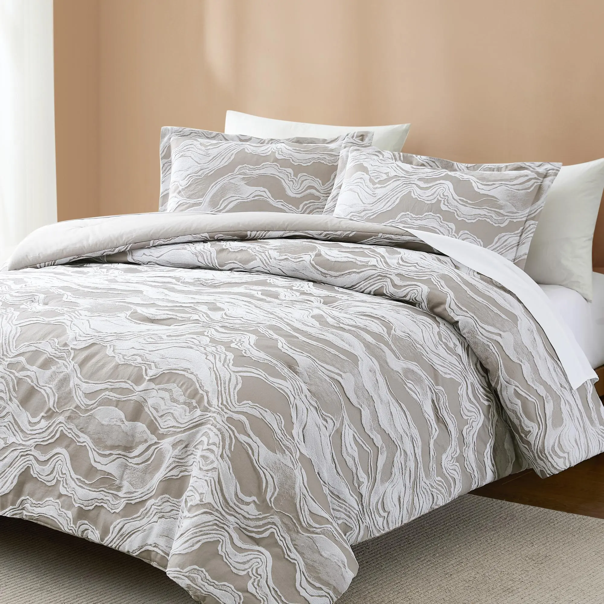 Lush Decor x Chuks Collins Cascade Wave Comforter Set - 3-Piece Bedding with Woven Jacquard Design & Cotton-Blend Material - OEKO-TEX Certified for Year-Round Comfort
