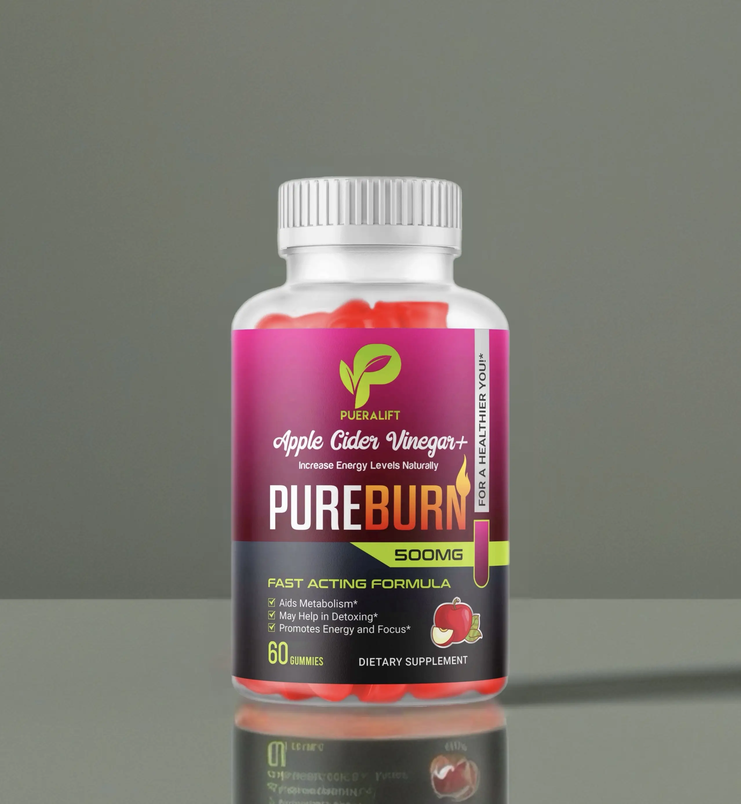 Pueralift PureBurn Gummies 500mg - Apple Cider Vinegar for Digestion & Metabolis...