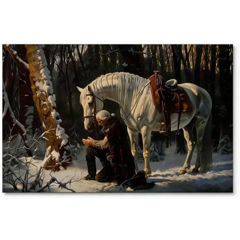 George Washington Prayer at Valley Forge Poster Wall Art, George Washington Praying on Canvas, Founding Father Christian Print, Modern Artwork Wall Decor for Living Room Bedroom Office Home Decoration