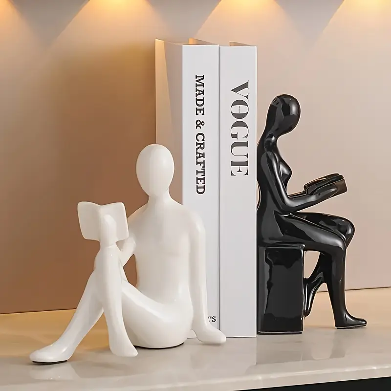 Ceramic Modern Luxury Abstract Character Figurines - 1 Set Creative Character Bookends for Wine Cabinet, Hierarchical Soft Home Decor Room Ornaments with Golden Accents