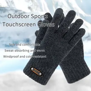 Men's Touchscreen Gloves Winter Cycling Cold-Resistant Thickened Double-Layer Fleece Warm Gloves for Students