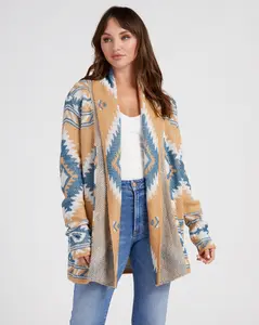 Shawl Collar Aztec Print Cardigan