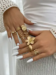 8-Piece Vintage Ocean Style Ring Set, Seashell/shell/flower Design, Matte, Hand Shape Enhancer, Daily/party Jewelry