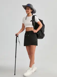 Women's Solid Color Drawstring Waist Casual Shorts, Daily Wear Versatile Hiking Running Sports Cycling Skirt Pants