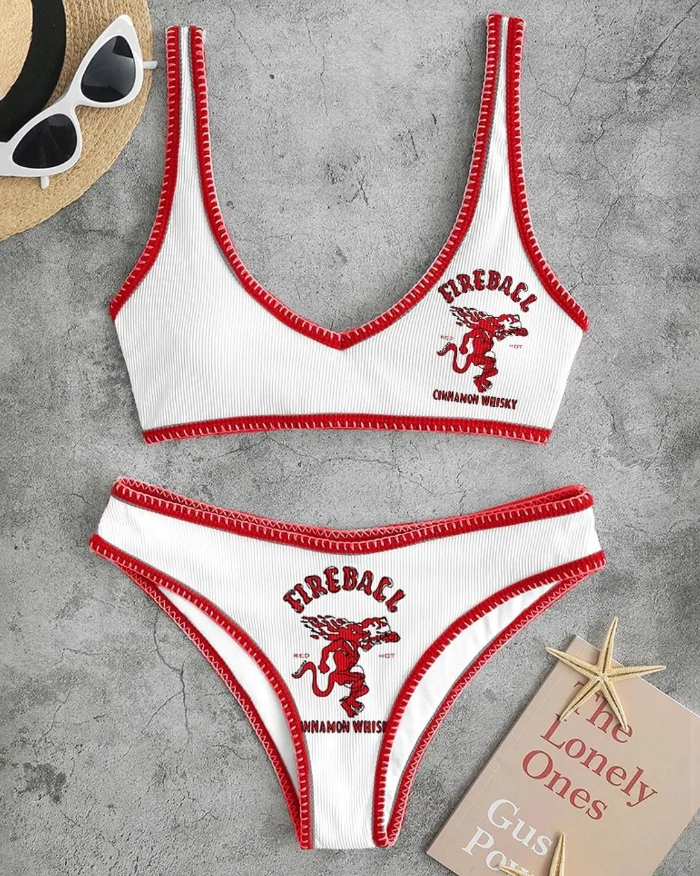 Fireball Whiskey Fashion Sport Beach Red Print Bikini Set DLM