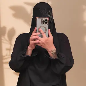 Black Saudi Style Niqab, with stiff thick band and embellishments